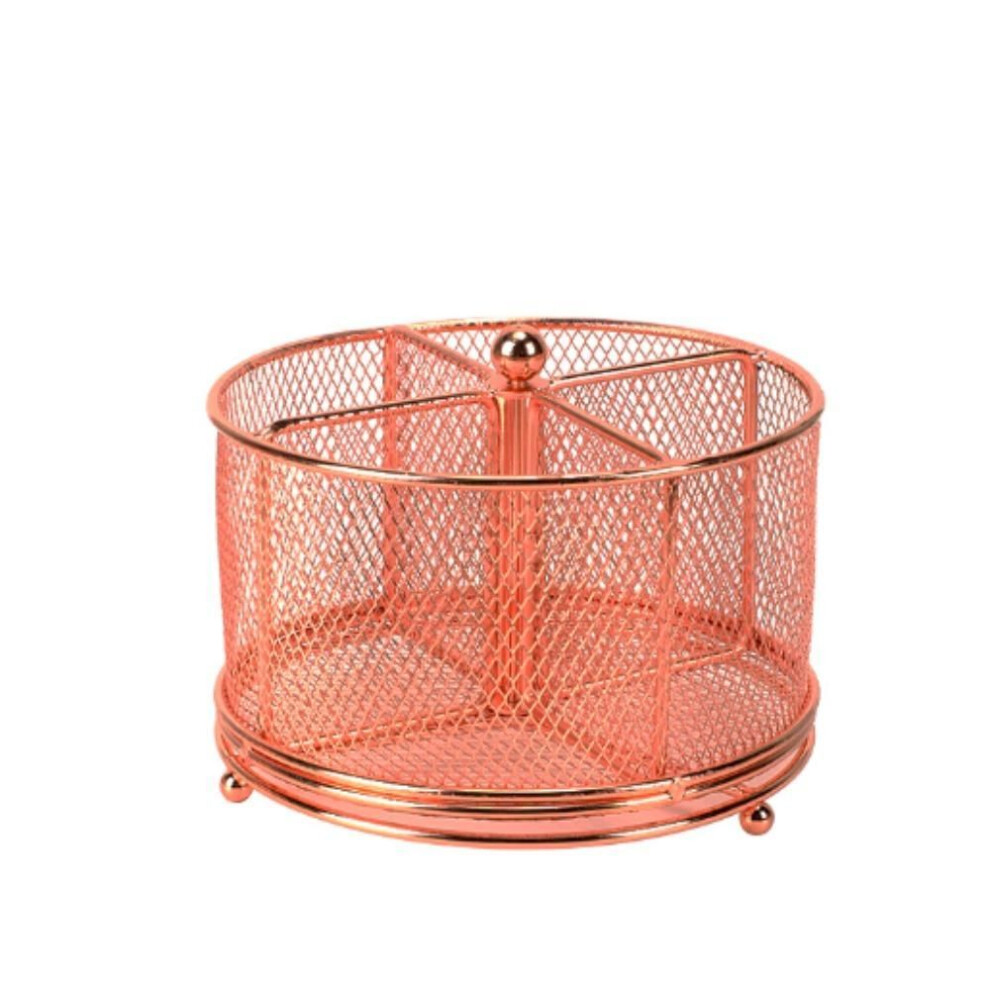(rose gold) 4 Compartment Silverware Cutlery Holder Rotation Fork Spoon Napkin Organizer Flatware Storage 360 Rotating Metal Utensil Caddy