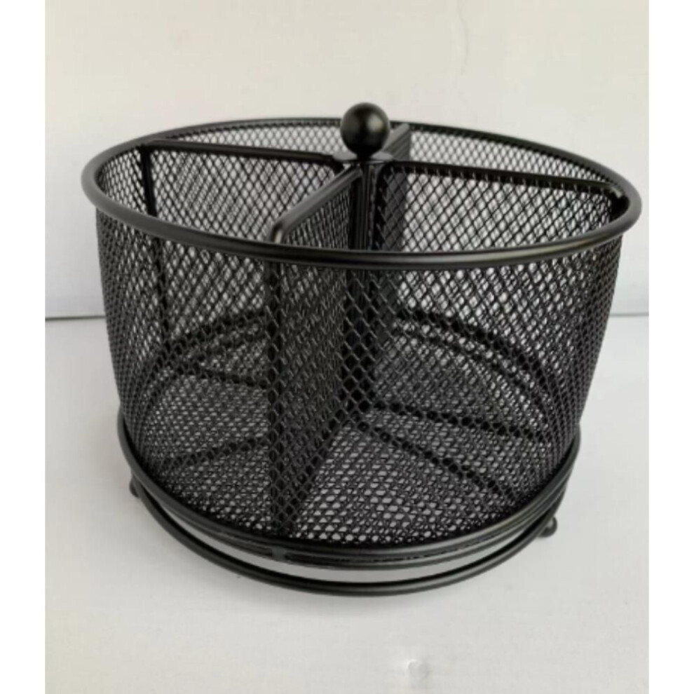 (black) 4 Compartment Silverware Cutlery Holder Rotation Fork Spoon Napkin Organizer Flatware Storage 360 Rotating Metal Utensil Caddy