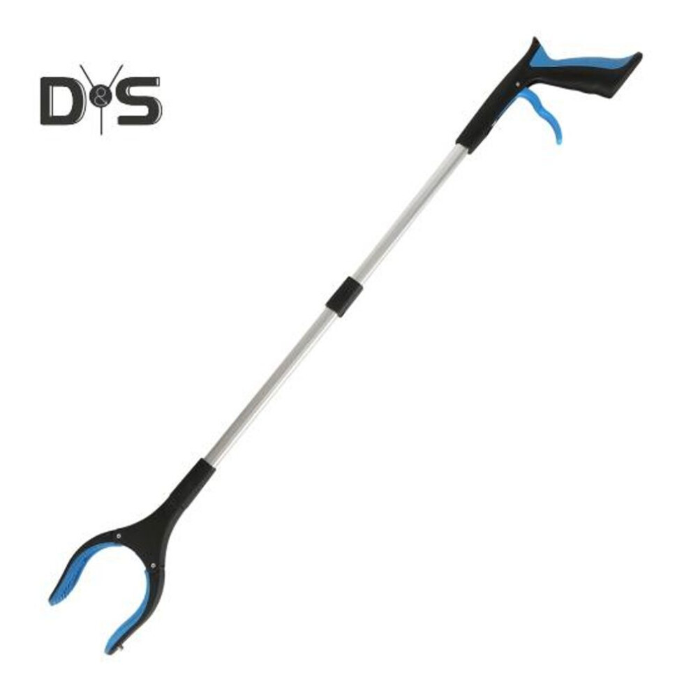 (blue) Foldable Reacher Grabber Aluminum Alloy Long Arm Trash Clip Litter Picker Tool with Rubber Grip Handle
