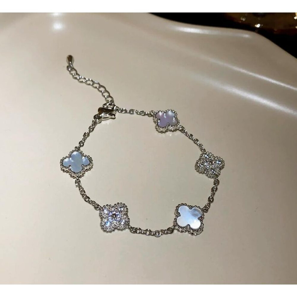 (gainsboro, 19-24cm) Electroplated zircon mother of pearl flower bracelet trendy and high-end commuting bracelet fashionable and versatile shiny bracelet