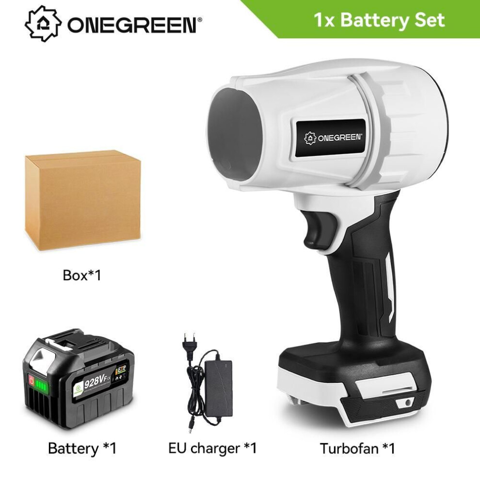 (1 928VF Battery Set) ONEGREEN 2000W Brushless Electric Turbo Blower Jet Fan 200M/S Handheld Air Blower Violent Blowing Tool for Makita 18V Battery