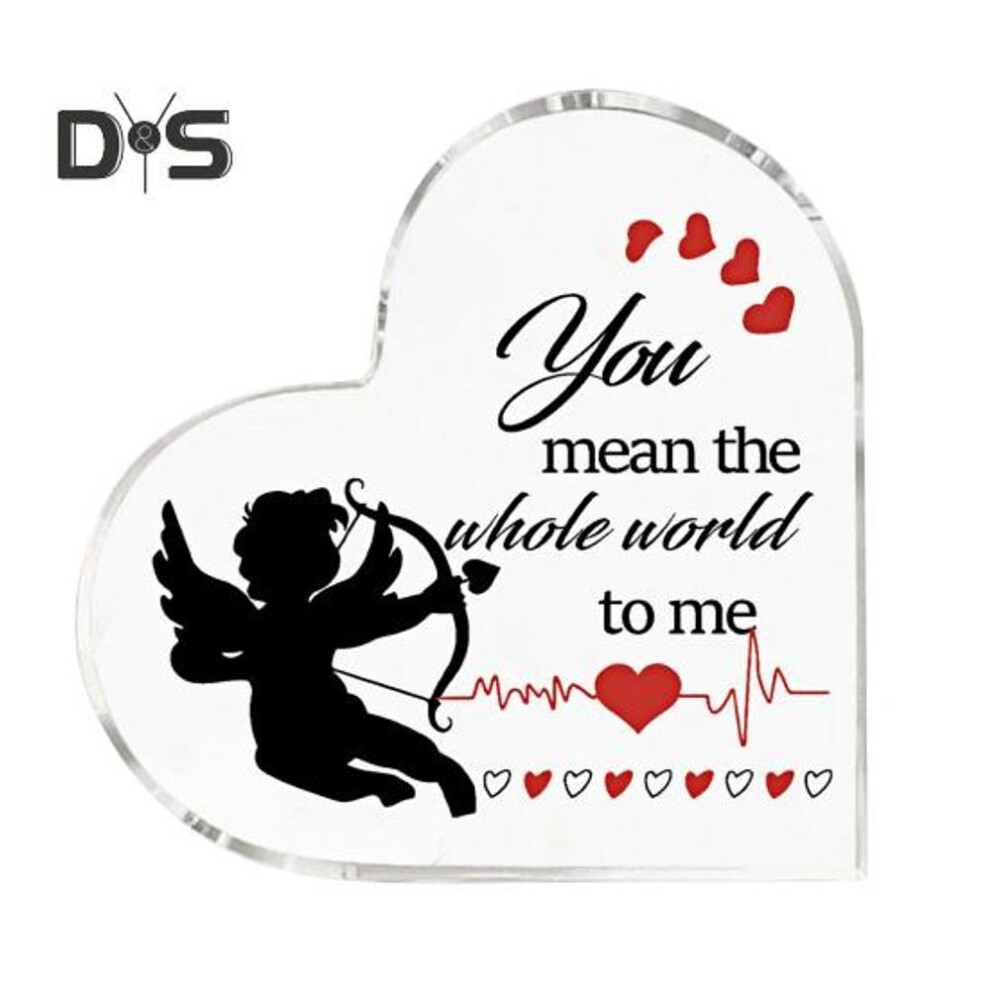 Acrylic Heart Sign Valentine's Day Heart Shape Table Sign Memorial Gift for Women Home Office Desk Clear Acrylic Plaque
