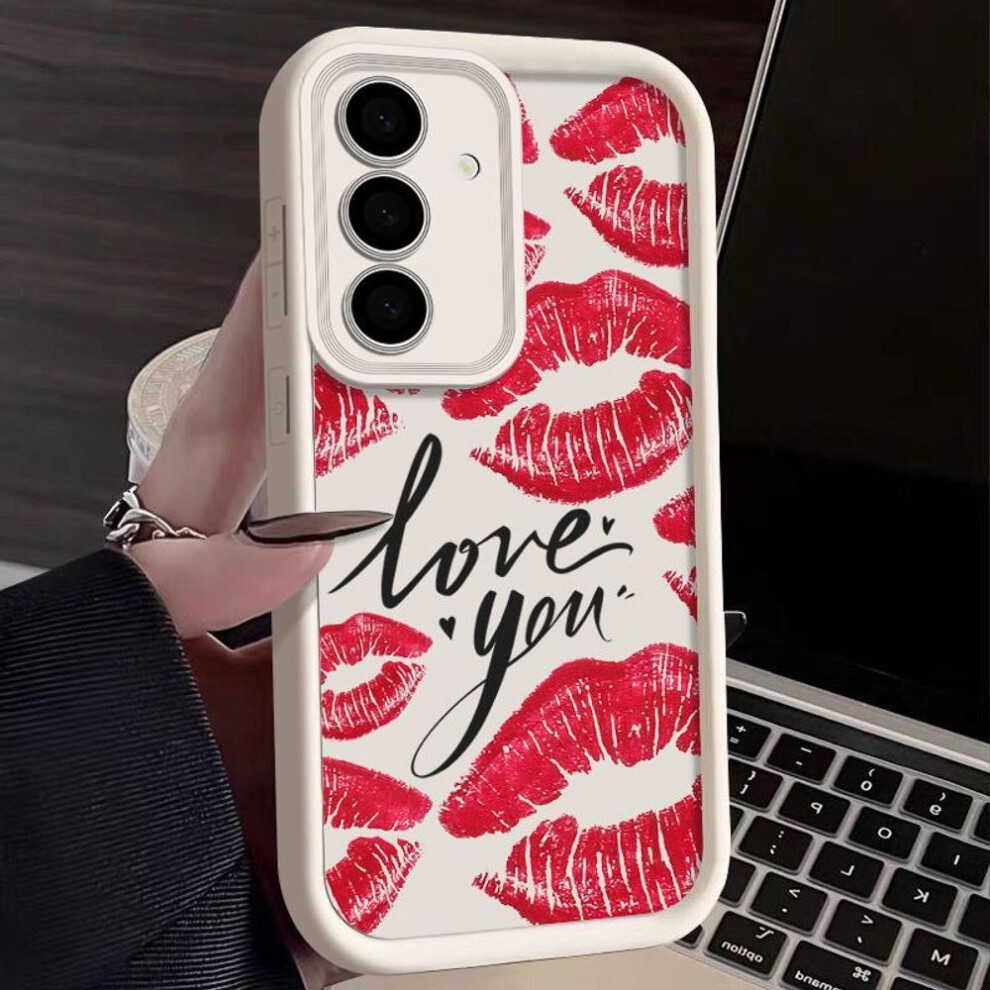 (beige, Samsung A36 5G) For Samsung S25 S22 Ultra Plus S24 S23 S21 S20 Fe A16 A15 A55 A35 A54 A56 A36 A56 Shockproof Kiss Lips Pattern Silicone Soft Anti-Fall Cover