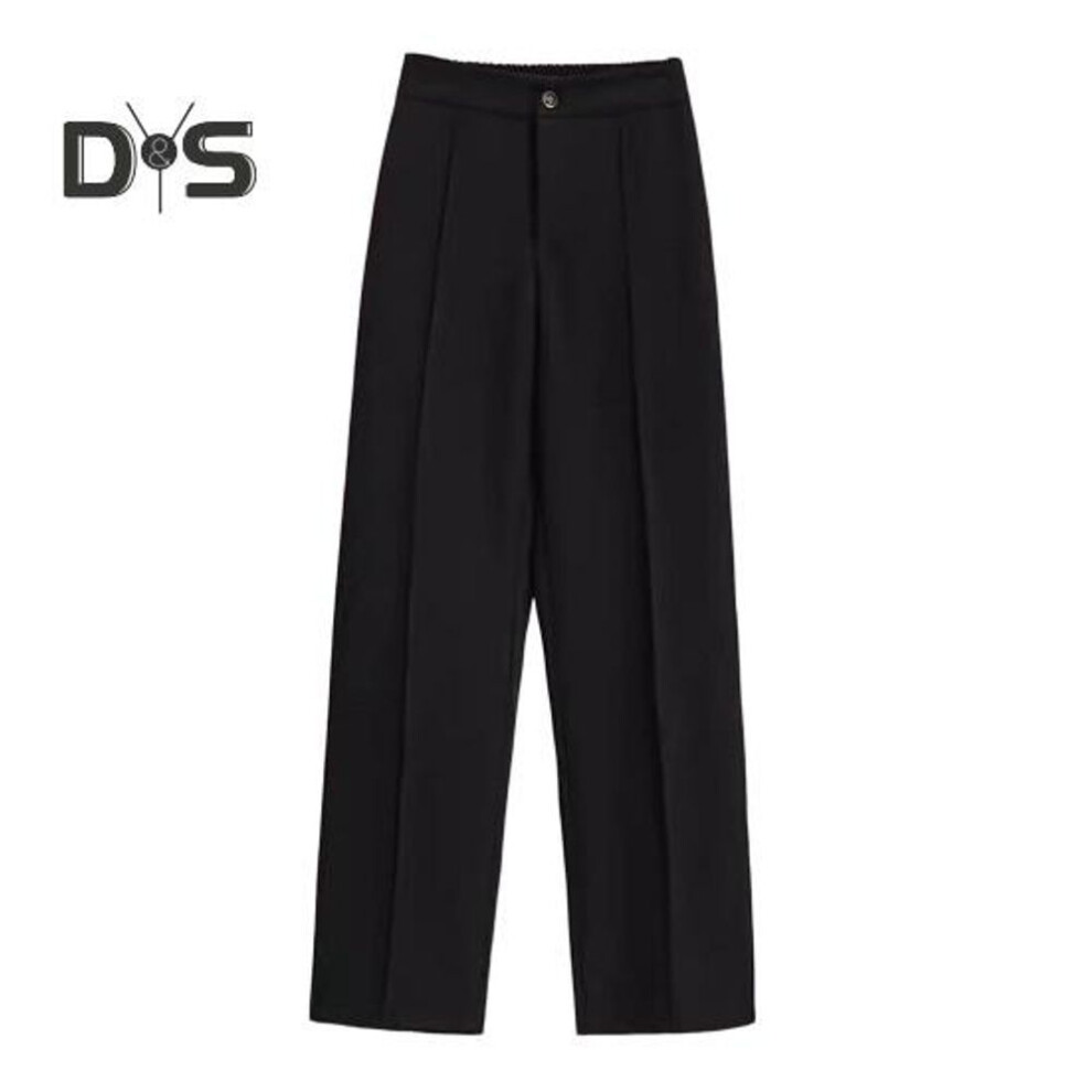 (black, XL) Women Suit Pants Elastic High Waist Button Zipper Fly Long Pants Solid Color Straight Wide Leg Office Lady Dress Pants Workwear