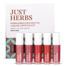 Just Herbs Bio-Lippenstift-Set, 5er-Set, feuchtigkeitsspendende und leichte Lippenfarbe paraben- und silikonfrei 473 ml (Dunkel- und Rott ne)
