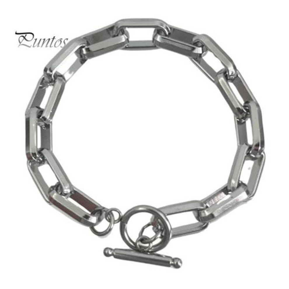 (as the picture, 19cm) Paperclip Chain Bracelets For Women Men Titanium Steel Chain Bracelet With Round Toggle Clasps For Daily Wear Party Accessory