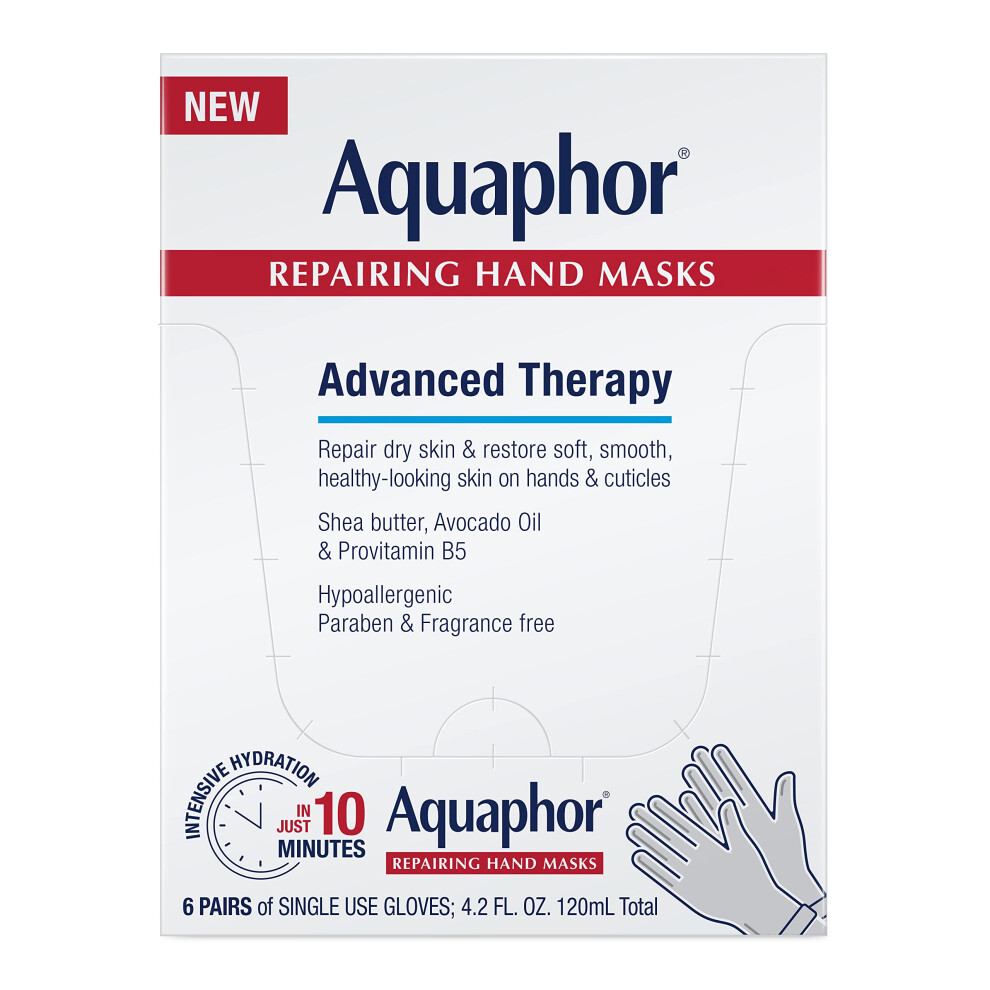Aquaphor Repairing Hand Masks  Moisturizing Gloves for Dry Hands  Hand Moisturizer for Dry Skin with Avocado Oil and Shea Butter  Pack of 6
