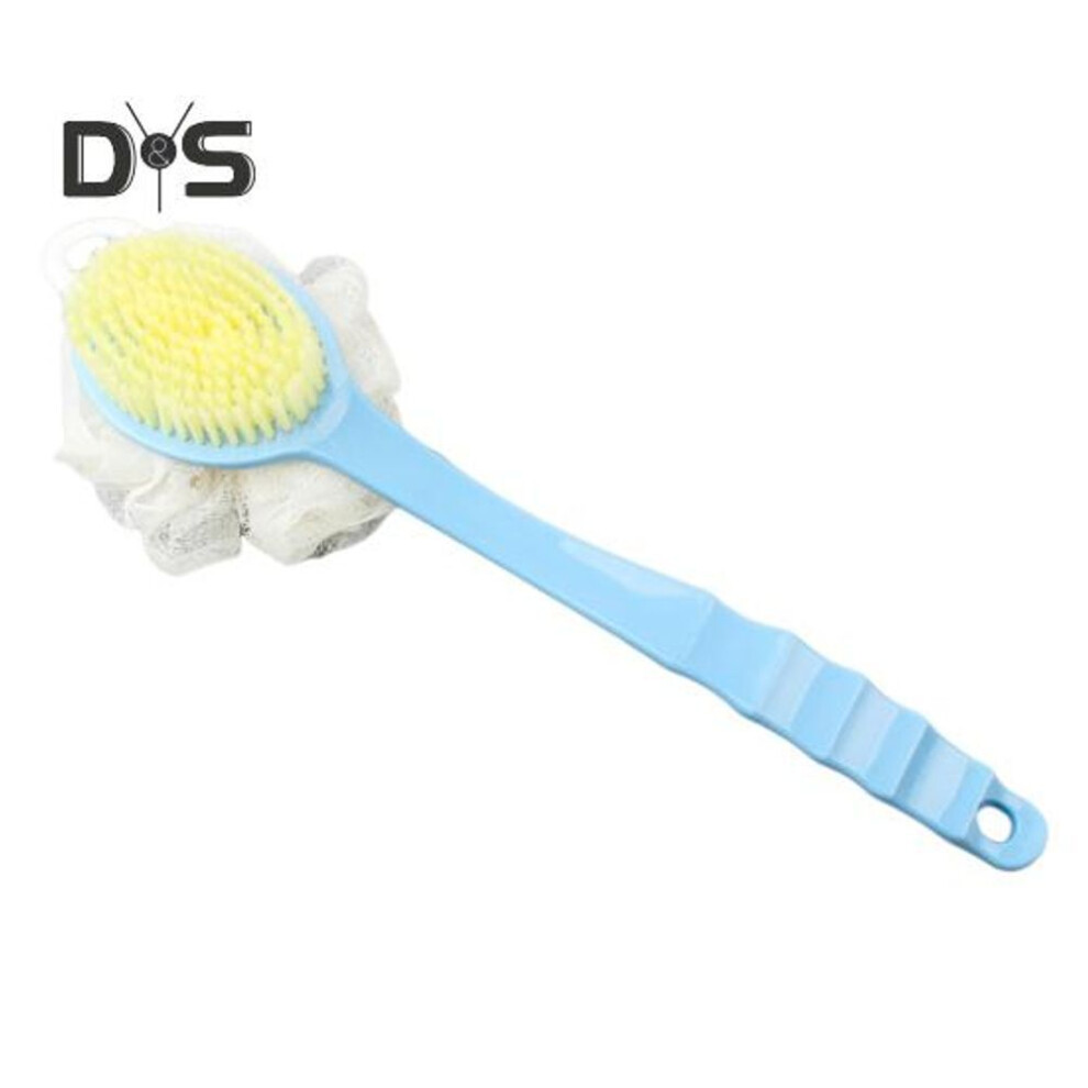 (blue) Long Handle Bath Brush With Rich Foam Balls Soft-bristled Body Brush 2 In 1 Design Back Scrubber Self-scrubbing Bath Tool