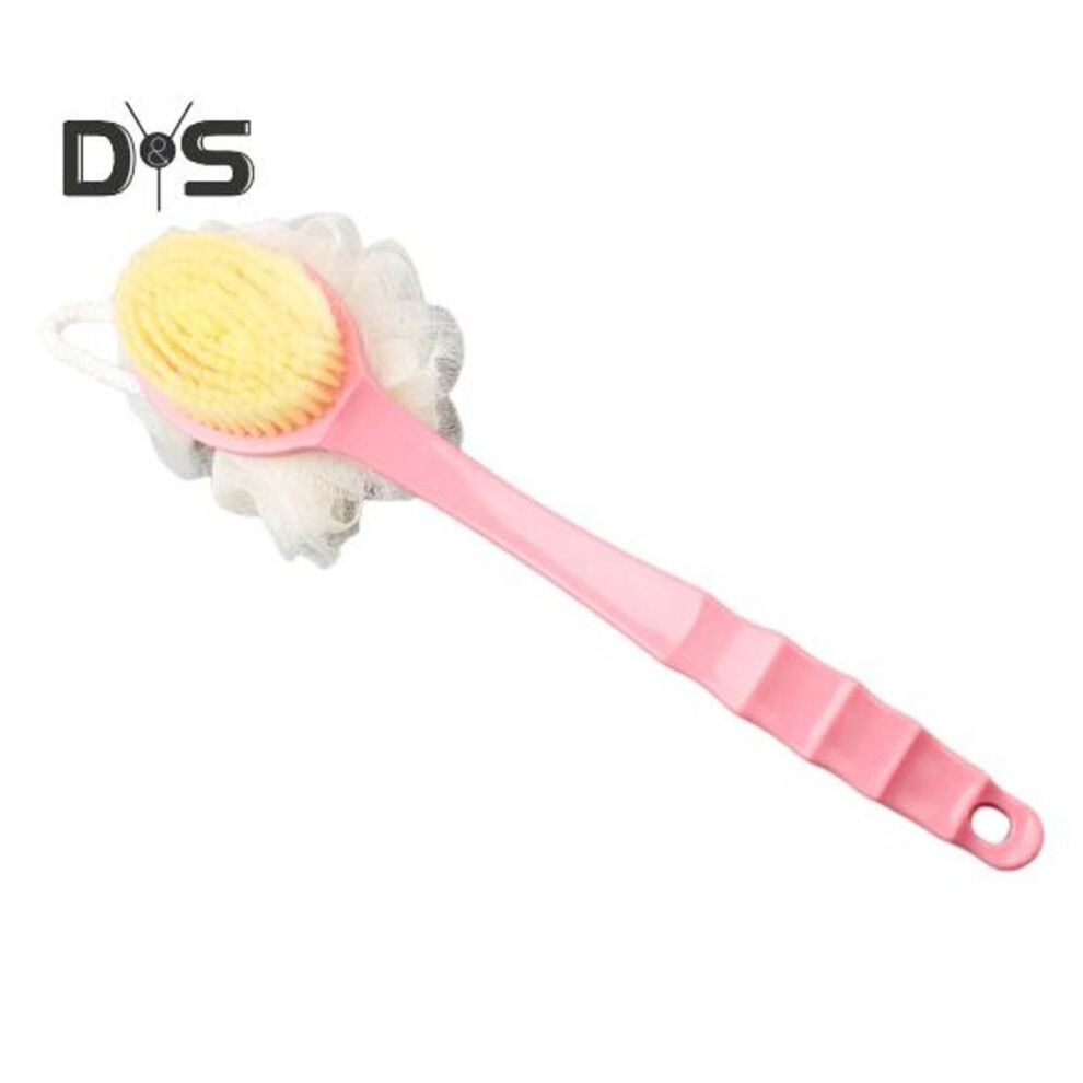 (pink) Long Handle Bath Brush With Rich Foam Balls Soft-bristled Body Brush 2 In 1 Design Back Scrubber Self-scrubbing Bath Tool