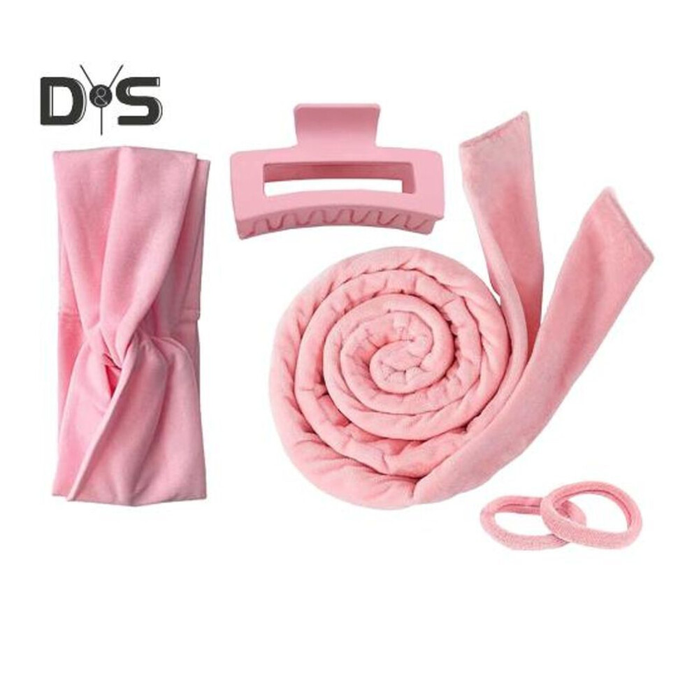 (pink) 1 Set No Heat Hair Curling Strap Headband Claw Clip Rubber Band Women Overnight Sleeping Hair Curler Soft Hair Roller Strap Long Hair Curling Styling