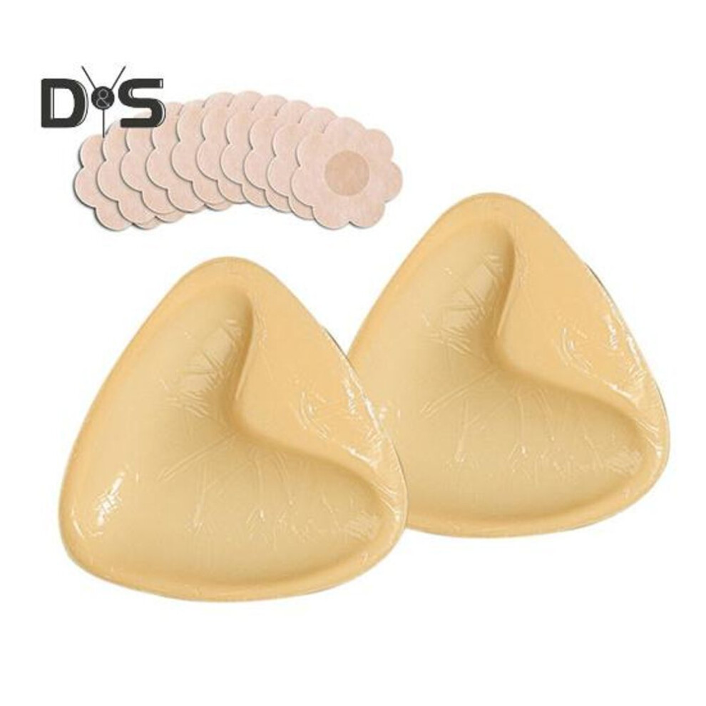 (beige, M) Double Sided Sticky Bra Inserts Reusable Push Up Self Adhesive Bra Pads Invisible Lift Bra Insert for Bikini Swimsuit Sports Strapless Bra