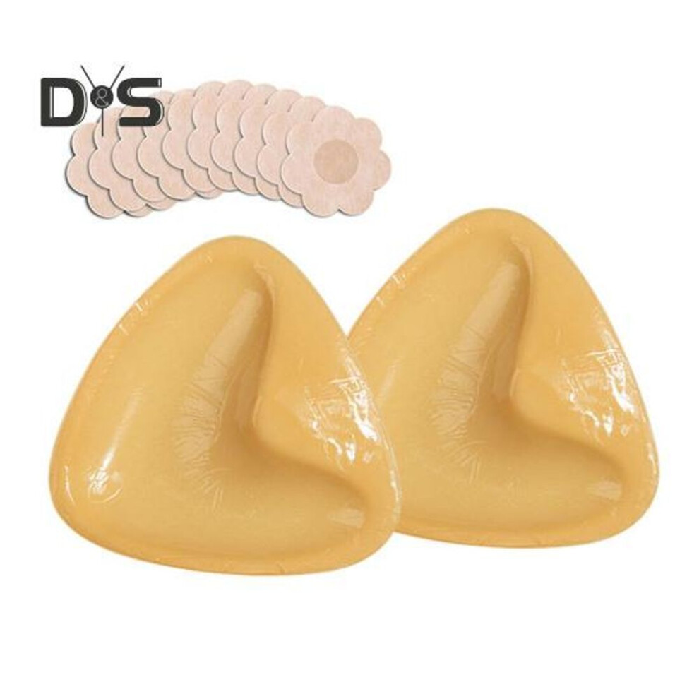 (khaki, S) Double Sided Sticky Bra Inserts Reusable Push Up Self Adhesive Bra Pads Invisible Lift Bra Insert For Bikini Swimsuit Sports Strapless Bra