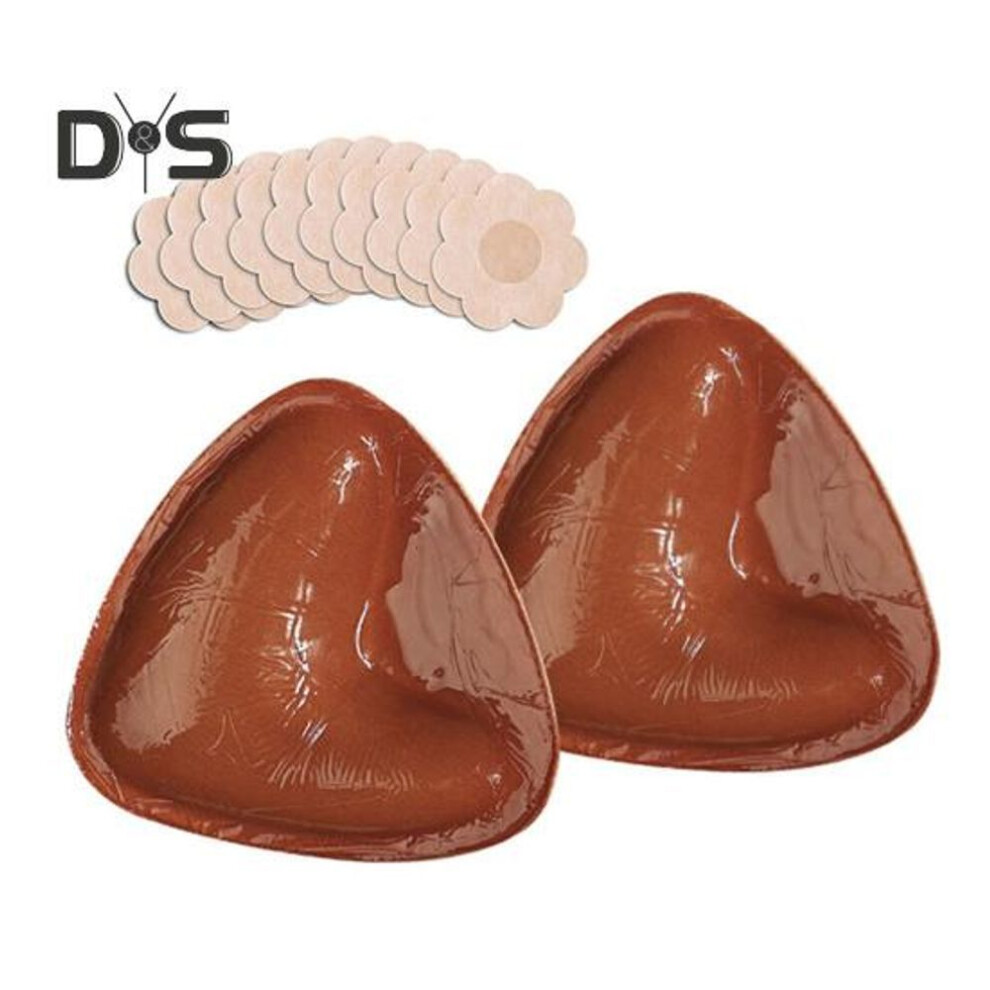 (brown, S) Double Sided Sticky Bra Inserts Reusable Push Up Self Adhesive Bra Pads Invisible Lift Bra Insert for Bikini Swimsuit Sports Strapless Bra