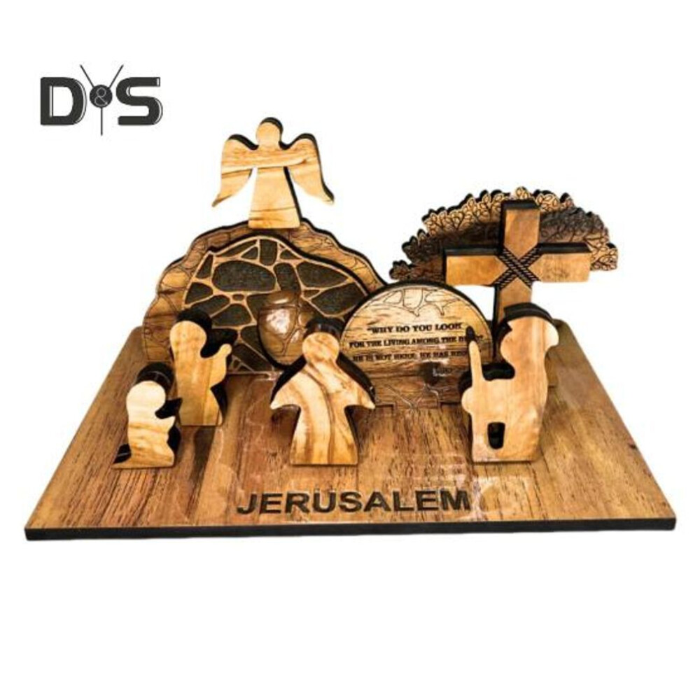 Jesus Resurrection Scene Ornament Wooden Empty Tomb Easter Scene Tabletop Easter Tomb Decoration for Home Mantel Desk Shelf
