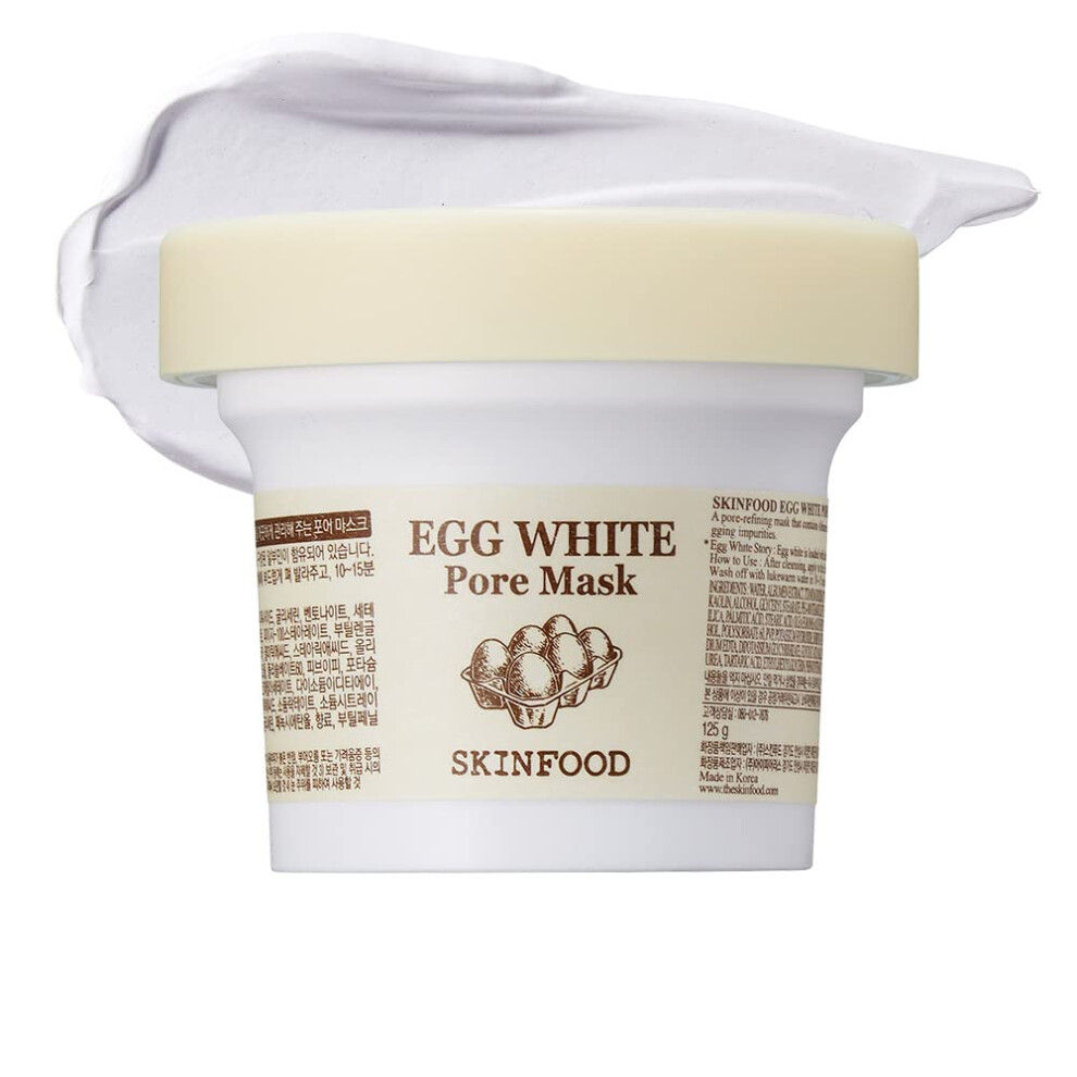 Skin Food Depuis 1957 White [Skinfood] Egg Pore Mask 120G (4.23 Fl Oz) Clay Mask Pore Tightening Exfoliator Sebum Absorption Hydra Exfoliant (4.23 Oz)