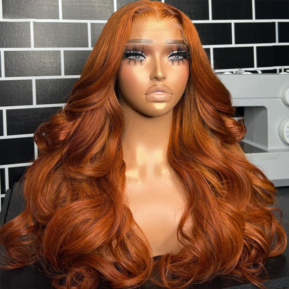 Gannay Giannay Orange Lace Front Wigs Dark Orange Body Wave Synthetic Lace Front Wig For Women Pre Plucked Hairline Wig (Ginger Orange Wave Wig)