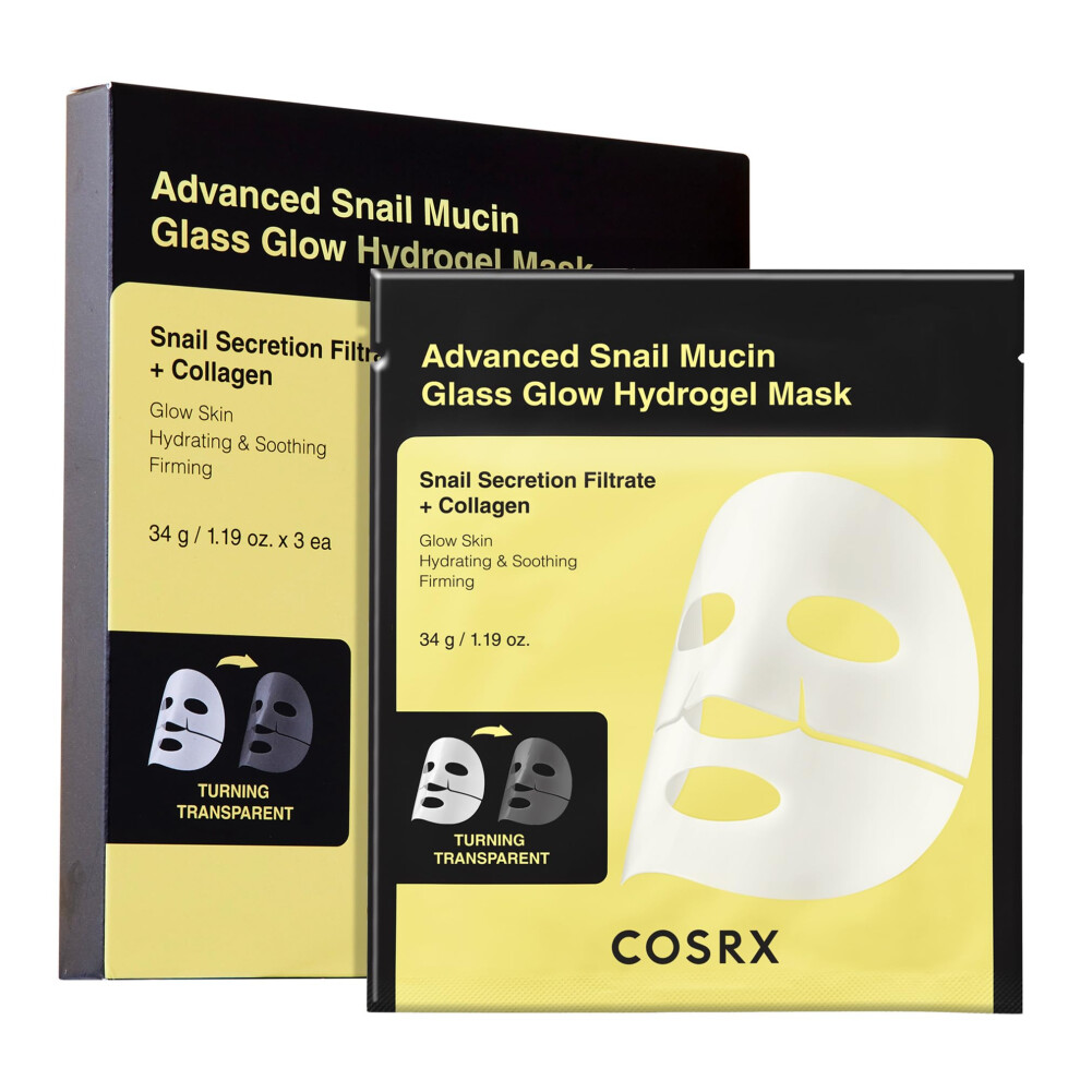 COSRX Advanced Snail Mucin Glass Glow Hydrogel Face Masks Skincare 3 EA  Collagen Face Mask  Travel Essentials  Stocking Stuffers  Korean Skin Care