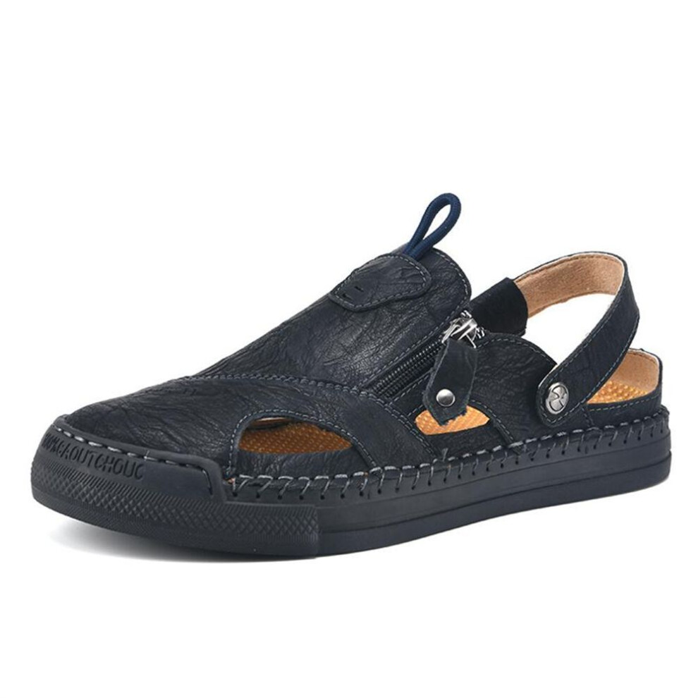 (black, 41) Summer Men's Leather Sandals Classic Roman Sandals Slipper Outdoor Sneaker Beach Rubber Flip Flops Men's Water Trekking Sandals