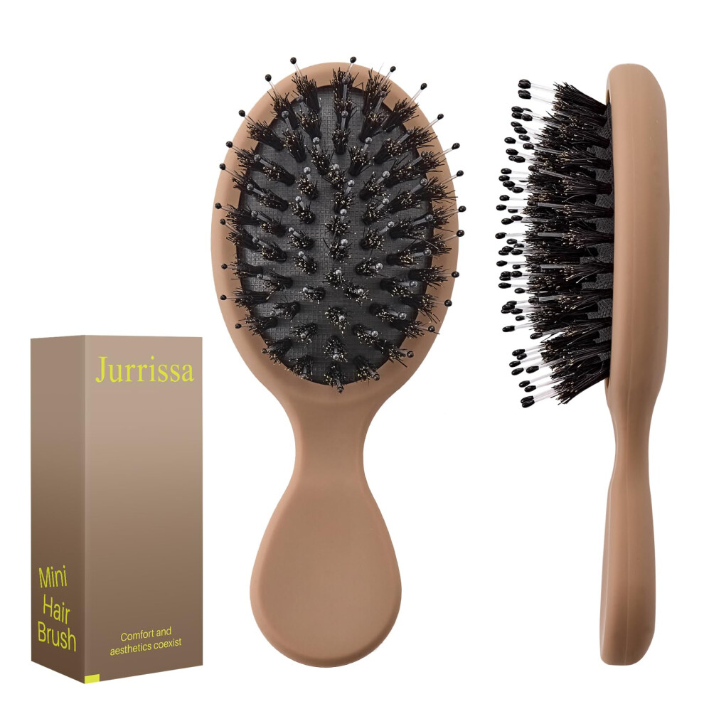 Jurrissa Mini Boar Bristles Hair Bursh,Travel Size Mini Hair Brush For Women,Men,Kids-Protable Small Hair Brush For Pockets,Purses- Mini Detangler Bru