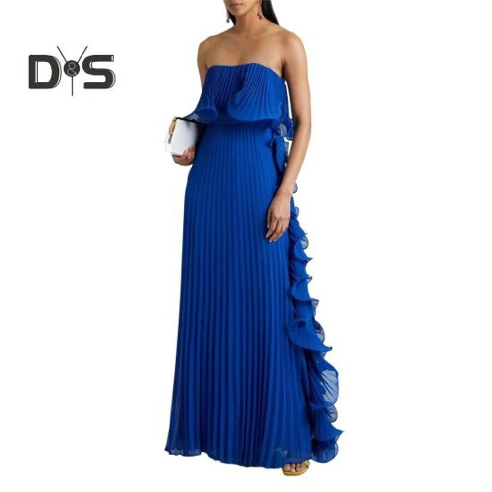 (blue, XXL) Women's Off Shoulder Maxi Dress Summer Ruffle Pleated Swing Long Dress for Wedding Parties Travel Beach Outfit