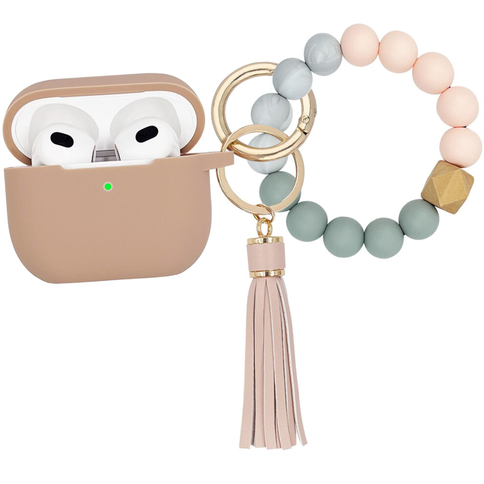 Funda Koujaon Para Airpods 3 (3. Generaci N), De Silicona Suave, Con Llavero Y Pulsera. Bonita Funda Para Airpods 3 De Apple (T Con Leche).-image