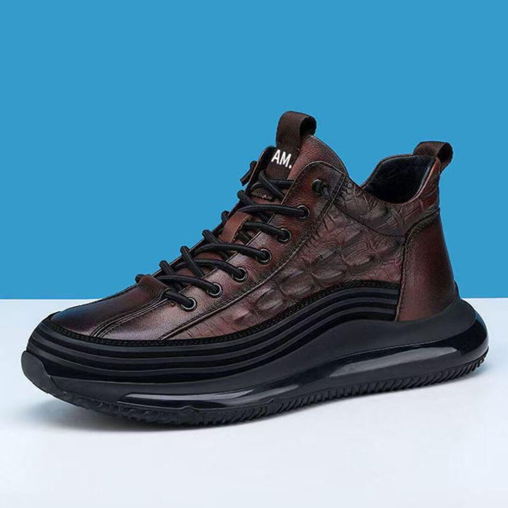 (coffee, 44) Breathable Lightweight High-Top Dad Sneakers with Thick Soles & Soft Leather for Men & Women, Perfect for Autumn & Winter