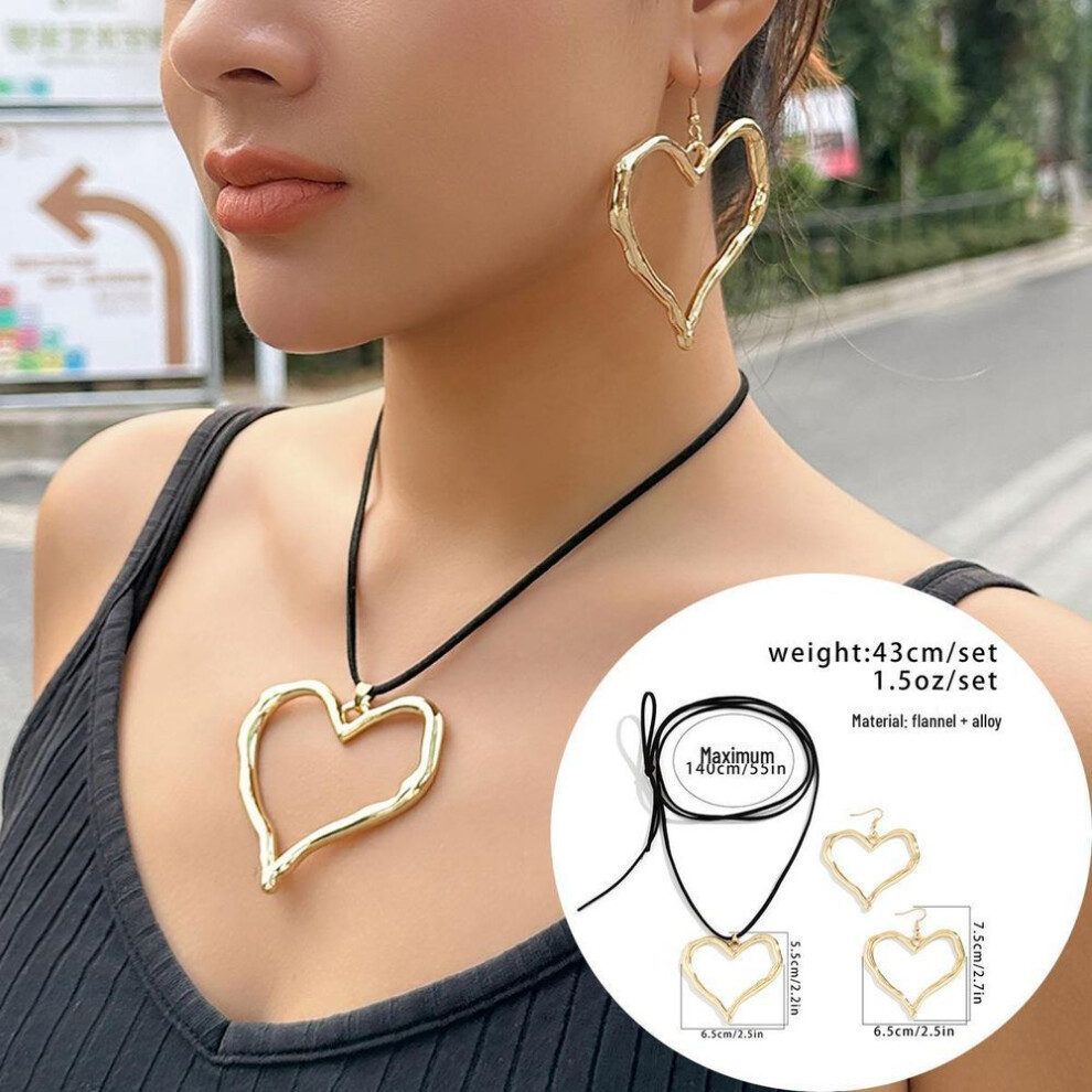 (gold, necklace + earrings 4603) Ocean Style Conch & Starfish Necklace with Exaggerated Metal Rose Heart