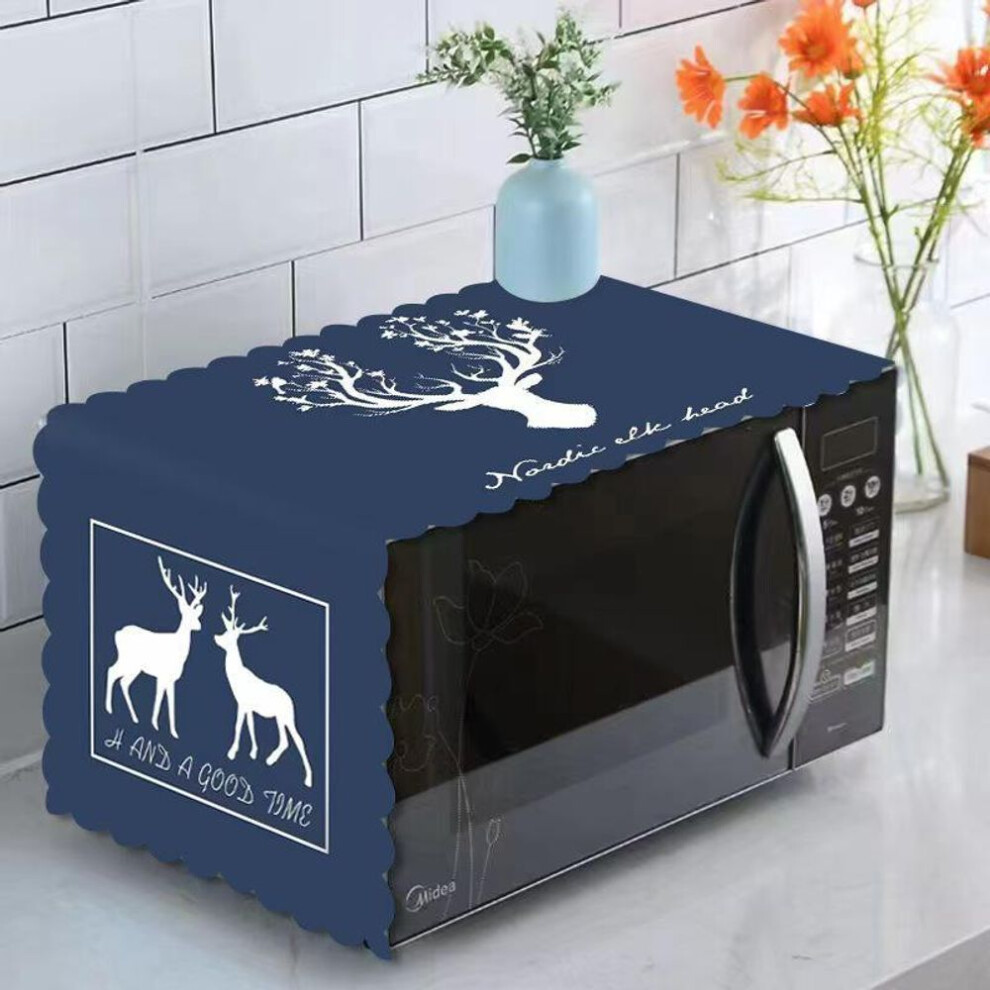 (blue, Elk, 35*100cm) Nordic Oil-Proof Microwave Oven Dust Cover for Galanz & Midea