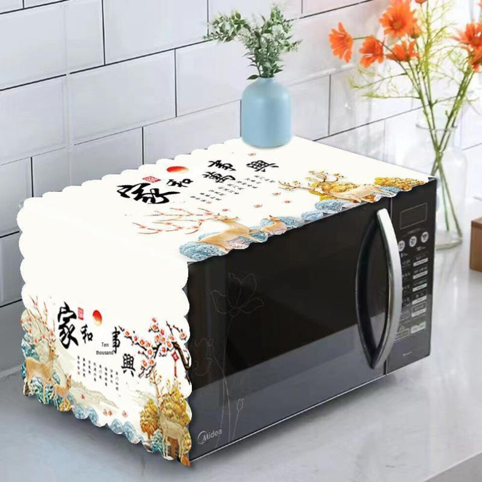 (as the picture, A harmonious family brings prosperity, 35*100cm) Nordic Oil-Proof Microwave Oven Dust Cover for Galanz & Midea
