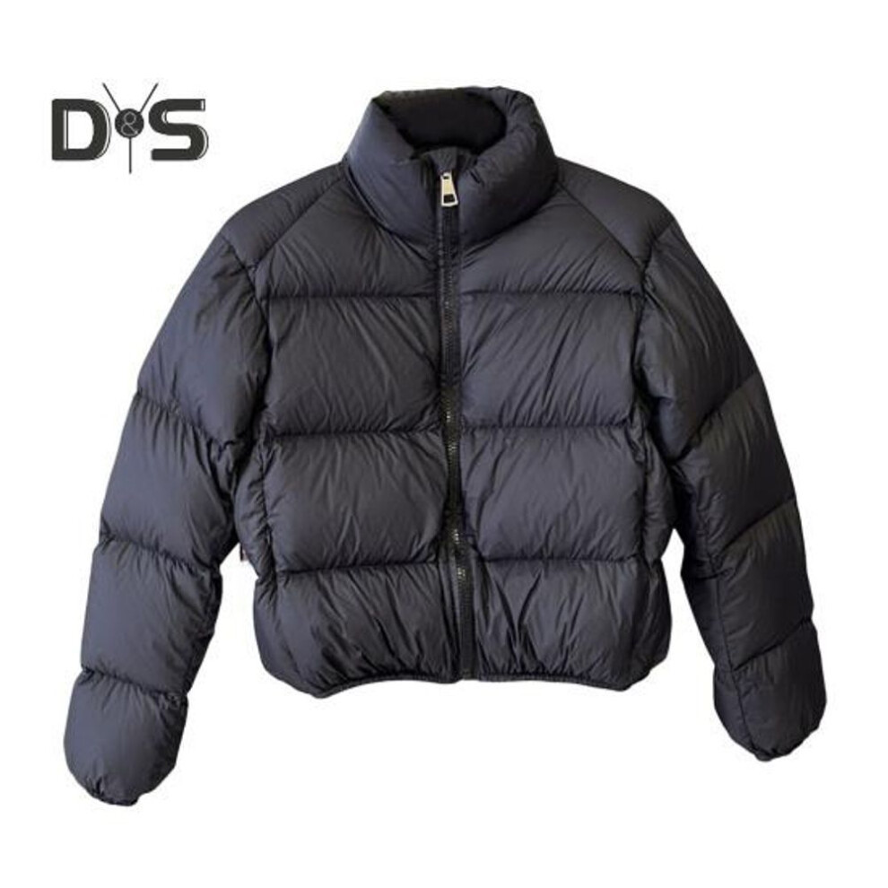(black, L) Winter Down Coat Thickened Padded Stand Collar Neck Protection Zipper Pockets Zip-up Windproof Heat Retention Daily Cold Weather Outwear Cotton Jack