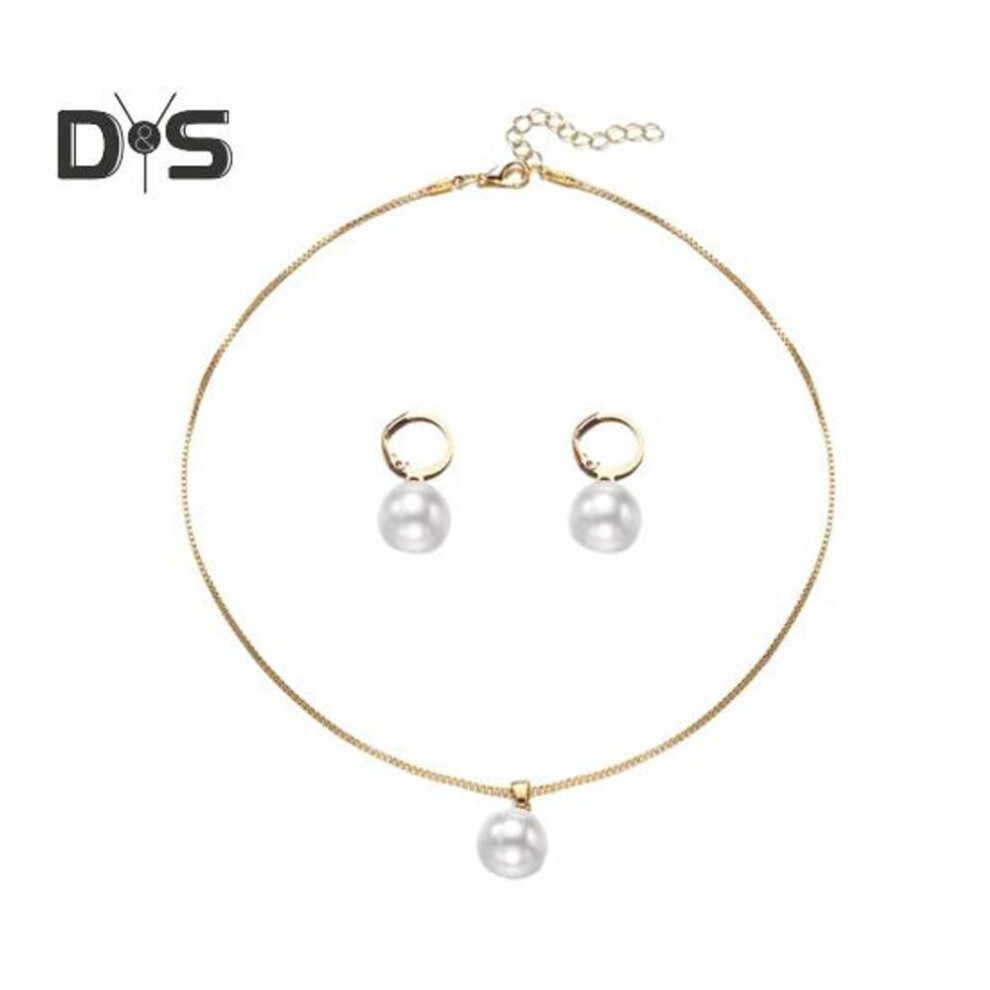 (golden) Faux Pearl Jewelry Set for Women White Faux Pearl Necklace Hoop Earrings Set for Bride Bridesmaid Wedding Accessory