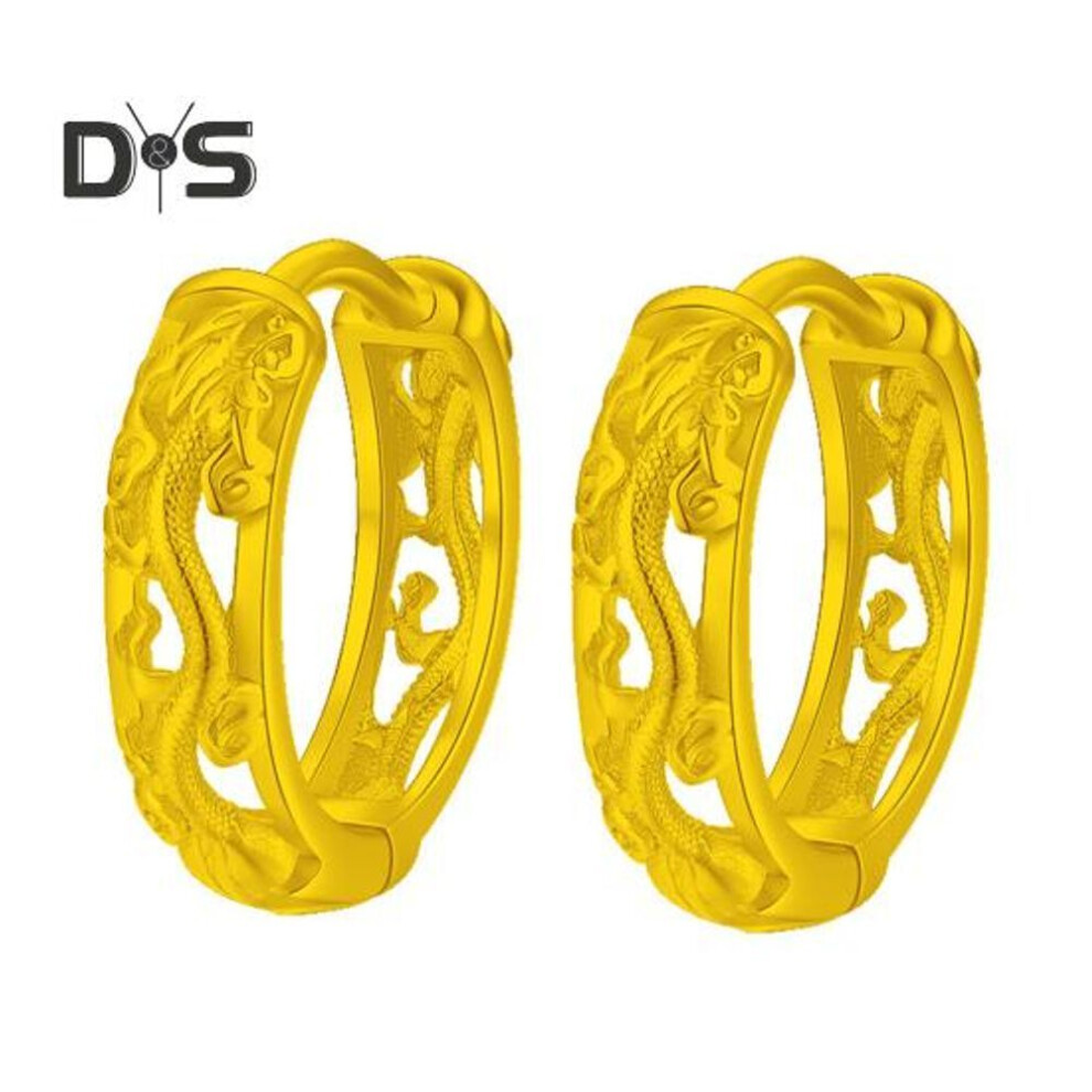 (golden) 1 Pair Unisex Huggie Earrings Hollow Out Dragon Emboss Polished Golden Round Hoop Earrings Adult Ear Jewelry for Club Party
