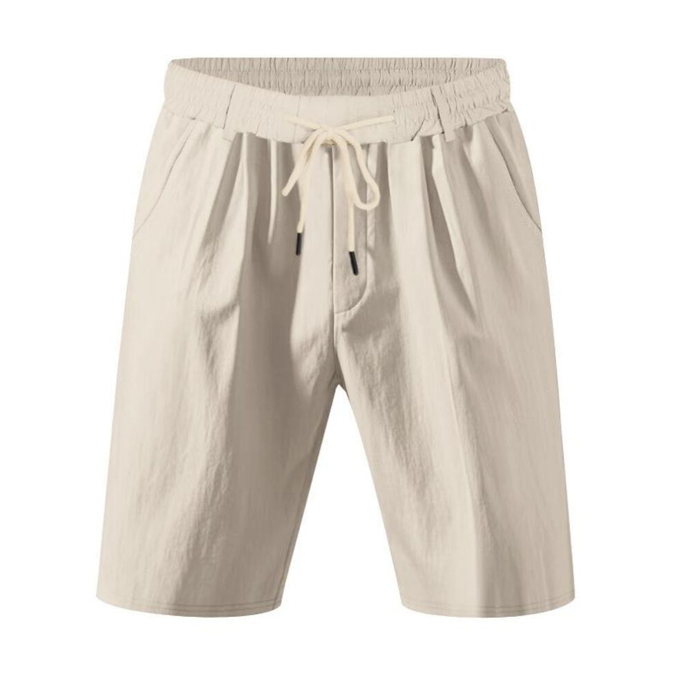 (khaki, S) Loose Straight Men's Shorts Linen Summer Breathable Beach Five Shorts Male