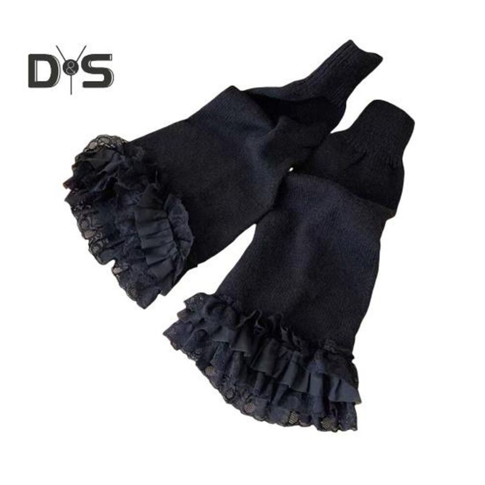 (black) 1 Pair Winter Calf Covers Lace Trim Knitted Anti-slip Solid Color Elastic Lolita Style JK Cosplay Performance Daily Wear Sports Outing Leg Warmers