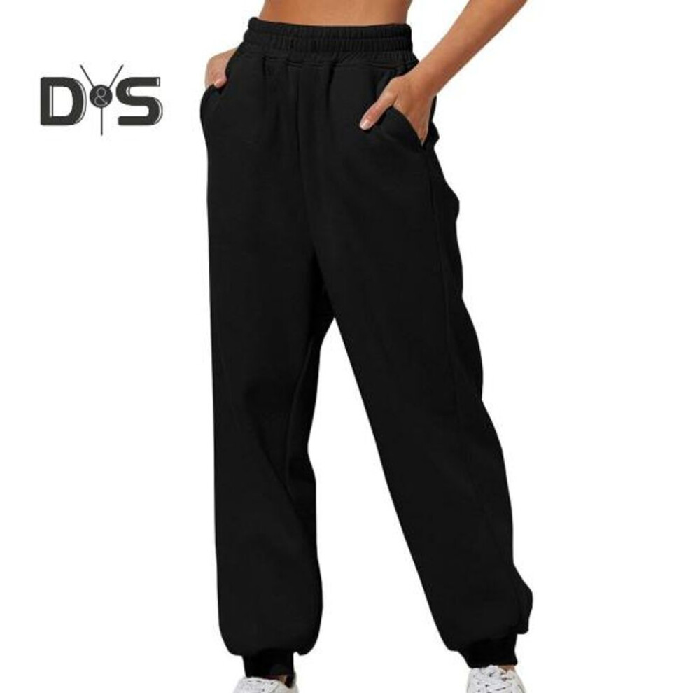 (black, XL) Women Pants High Elastic Waist Ankle banded Solid Color Casual Soft Warm Pockets Loose Spring Fall Sweatpants Jogging Trousers