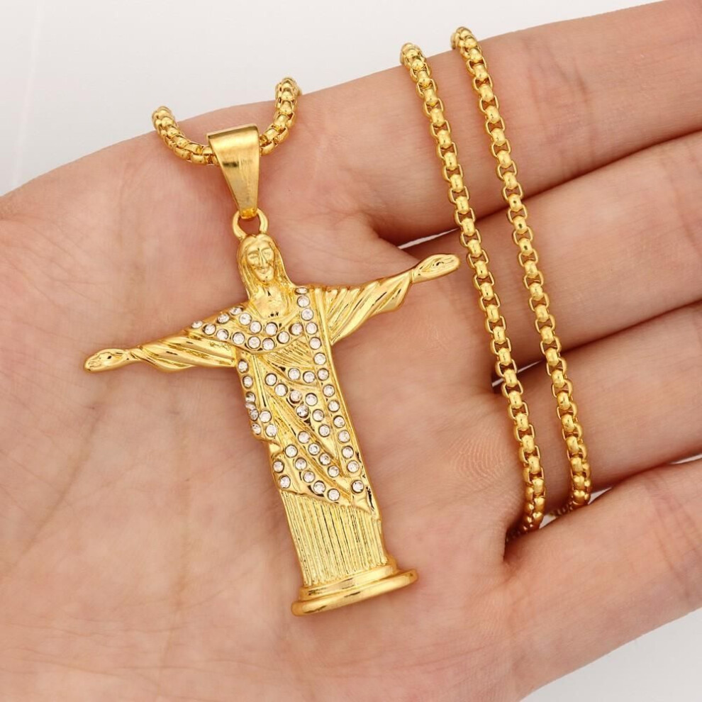 (golden) Fashion Punk Jesus Pendant Necklace Men's Fashion Blessing Pendant Necklace Lucky Prayer Thanksgiving Gift Jewelry