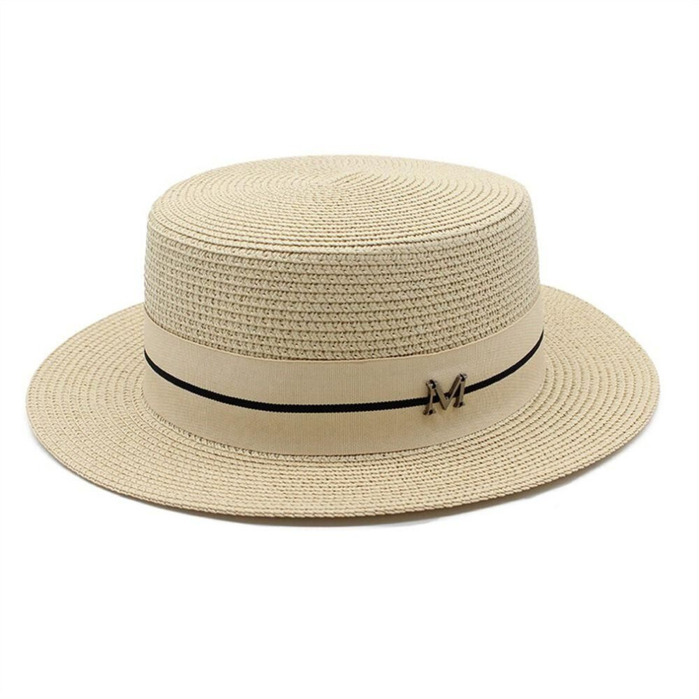 (beige) Flat Caps Uv Protection Caps British Beach Caps Women Straw Hats Summer Sunscreen Hats Letter M