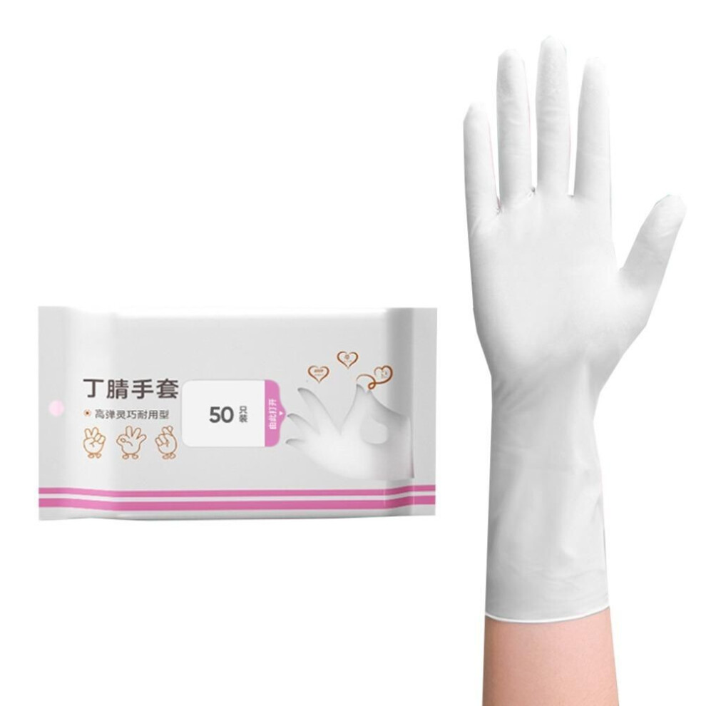 (white, M) 50pcs Waterproof Disposable Nitrile Gloves Elastic Dishwashing Gloves Household Gloves  Washing