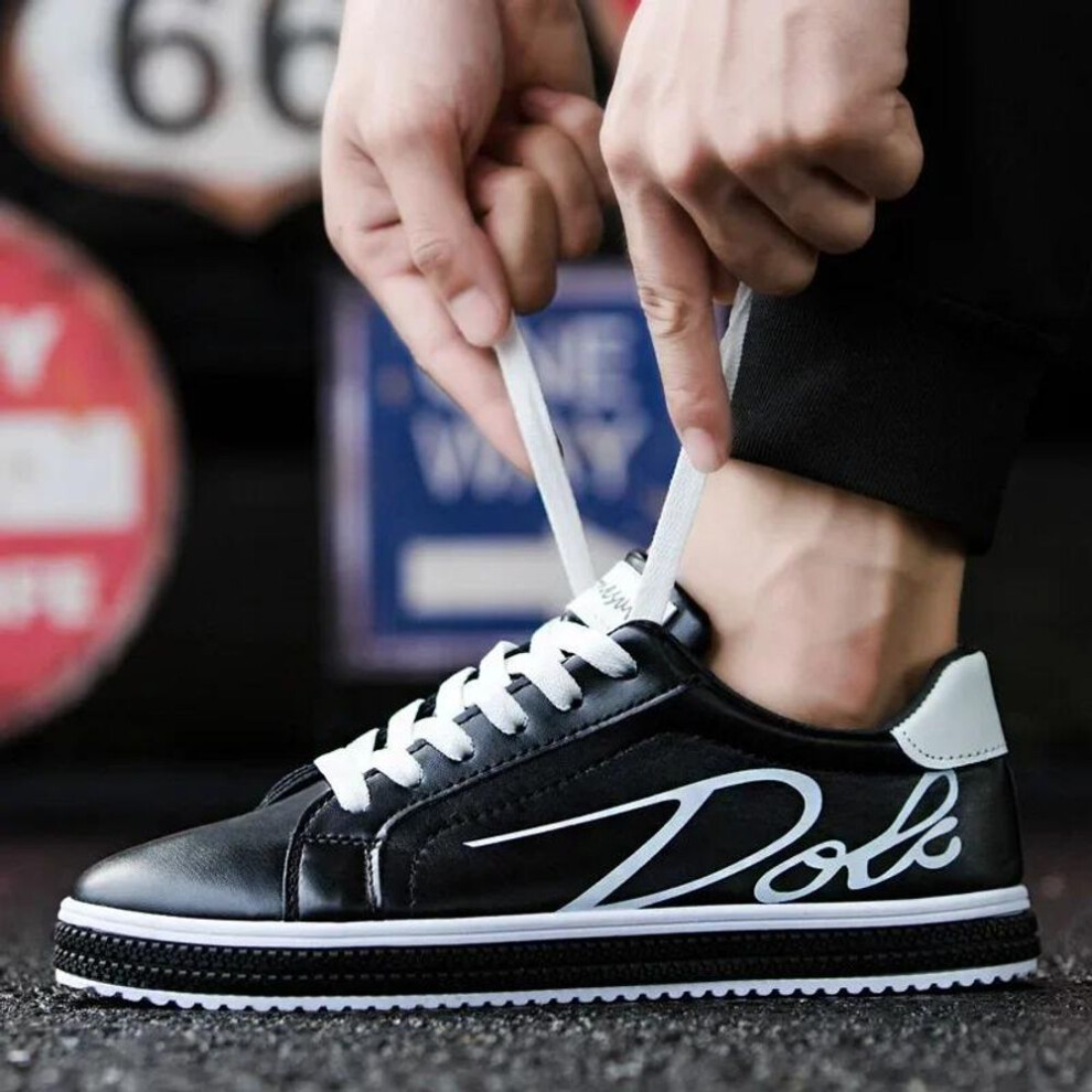(black, 42) Men Tenis Shoes Male Sneakers Comfortable Flats Spring White Casual Leather Fashion Men Shoes Lace Up Walking Shoes Tênis