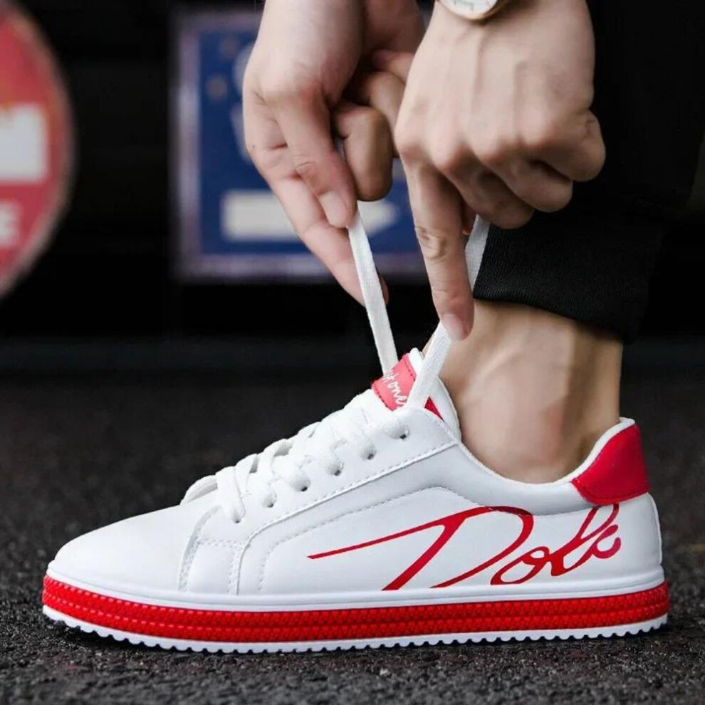 (red, 40) Men Tenis Shoes Male Sneakers Comfortable Flats Spring White Casual Leather Fashion Men Shoes Lace Up Walking Shoes Tênis