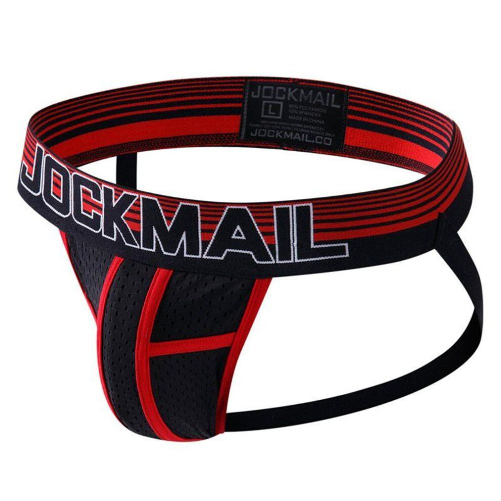 (M, red) Jockstraps Jockmail Brand Sexy Men's Thong Underwear Mesh Material Breathable Low Waist Sports Fashion Daily Leisure Home T-back Underpants