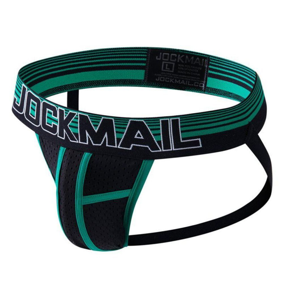 (M, green) Jockstraps JOCKMAIL Brand Sexy Men's Thong Underwear Mesh Material Breathable Low Waist Sports Fashion Daily Leisure Home T-back Underpants