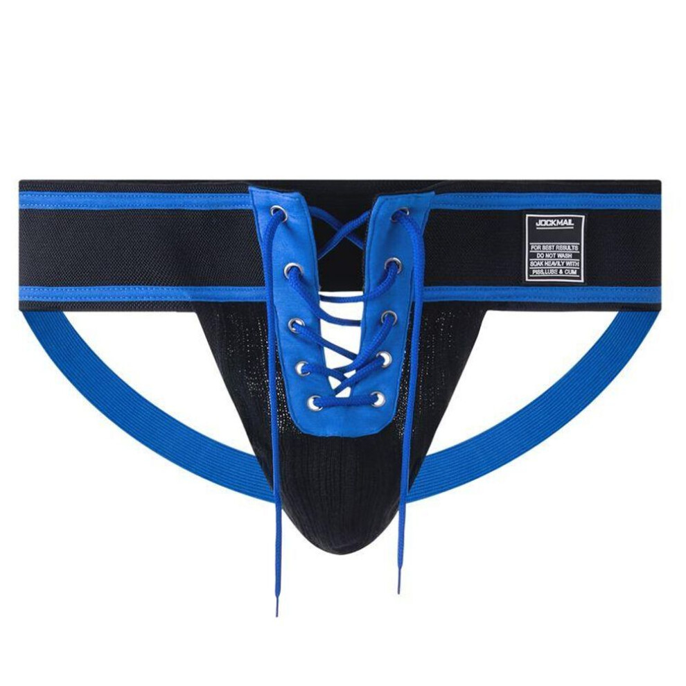 (XL, blue) Jockstraps JOCKMAIL Lace-up Adjustable Size Men's Thong Underwear Extra Wide Waistband Low Waist Style Soft Breathable Comfortable Underpants