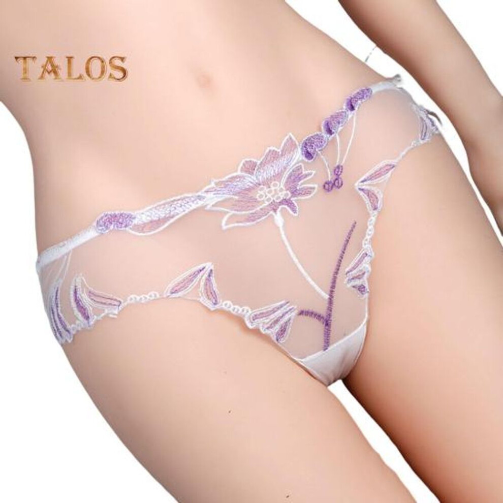 (white, L) Women's Sexy Lace Thongs See Through Mesh Sheer Panties Floral Embroidered Low-Waist Underwear Ultra-Thin Ladies Briefs