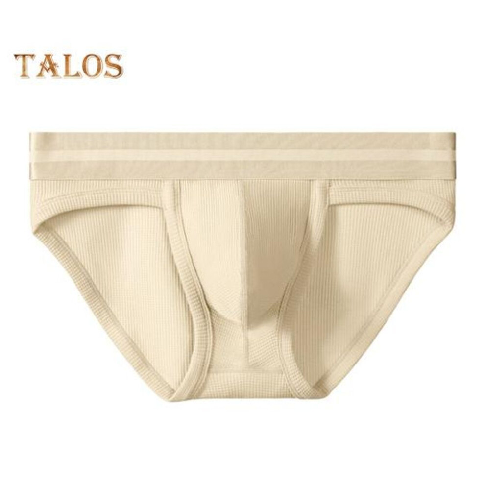 (XXXL, khaki) Men Briefs Mid-rise Contrast Color Panties With Scrotum Support Mercerated Waistband High Elasticity Underwear
