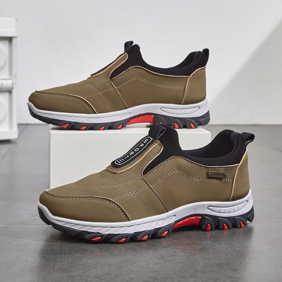 (khaki, 44) Big And Tall Mens Fall Winter Shoes Non Slip Lightweight Walking Sneakers Slip On Cushioned Sole Comfortable Athletic Shoes