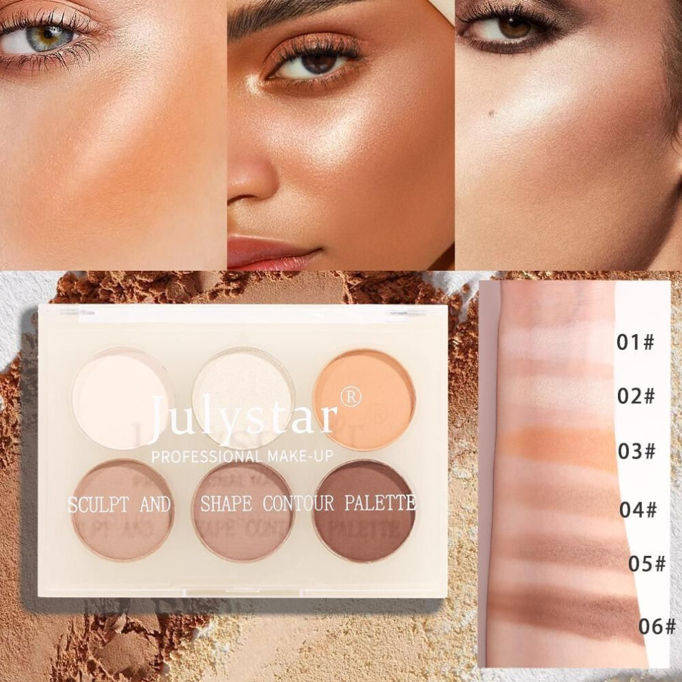 Julysatr  6 Color Eyeshadow Palette Facial Brightening Stereoscopic Contouring Powder Blusher Female Makeup Korean Cosmetics