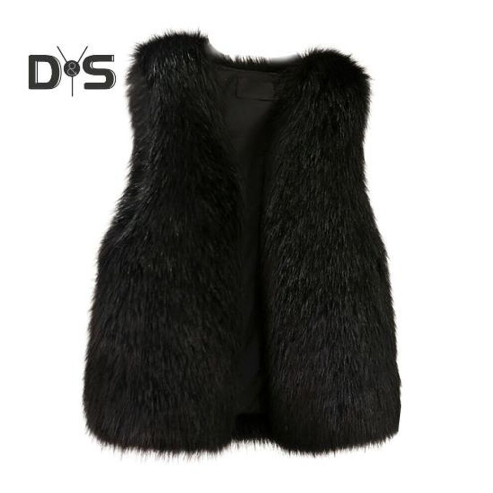 (black, 4XL) Women Winter Faux Fur Vest Cozy Fluffy Soft Thick Solid Color Sleeveless Open Stitch Front Cardigan Slim Fit Cold Resistant Plus Size Lady Waistcoat
