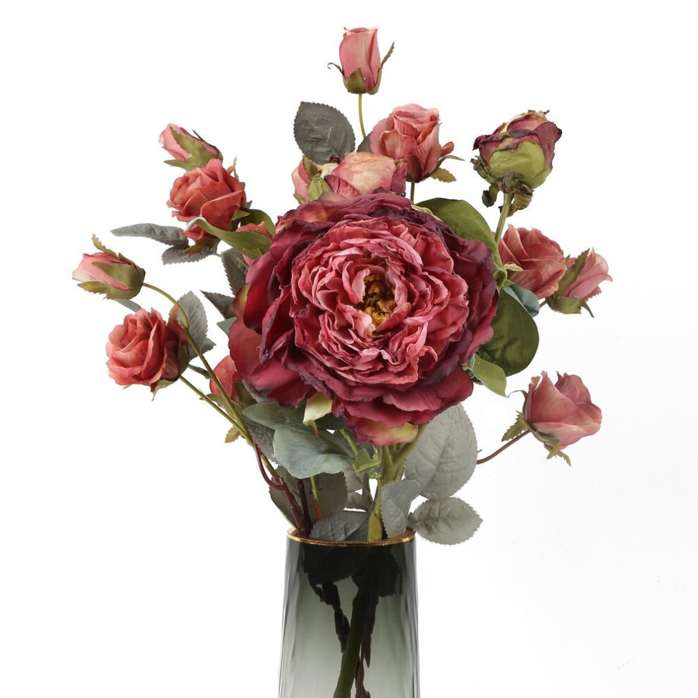(red) Artificial Peonies Roses Valentines Realistic Fake Bouquet With Stems Silk Floral Arrangements For Home Indoor Coffee Centerpiece Table Decor Wedding