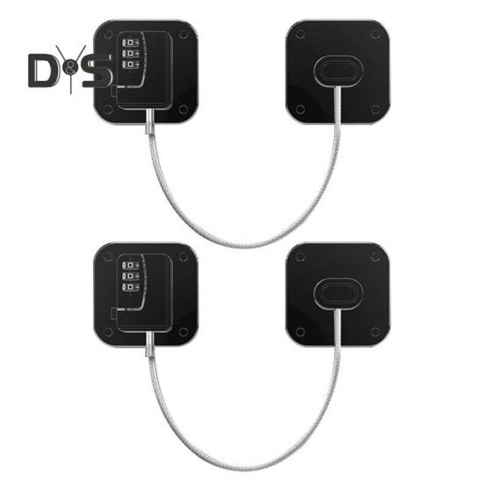 (black, 2pcs Square) 2Pcs Keyless Digital Locks with Steel Cable Punch Free Self-Adhesive Childproof Freezer Door Cabinet Drawer Furniture Locks
